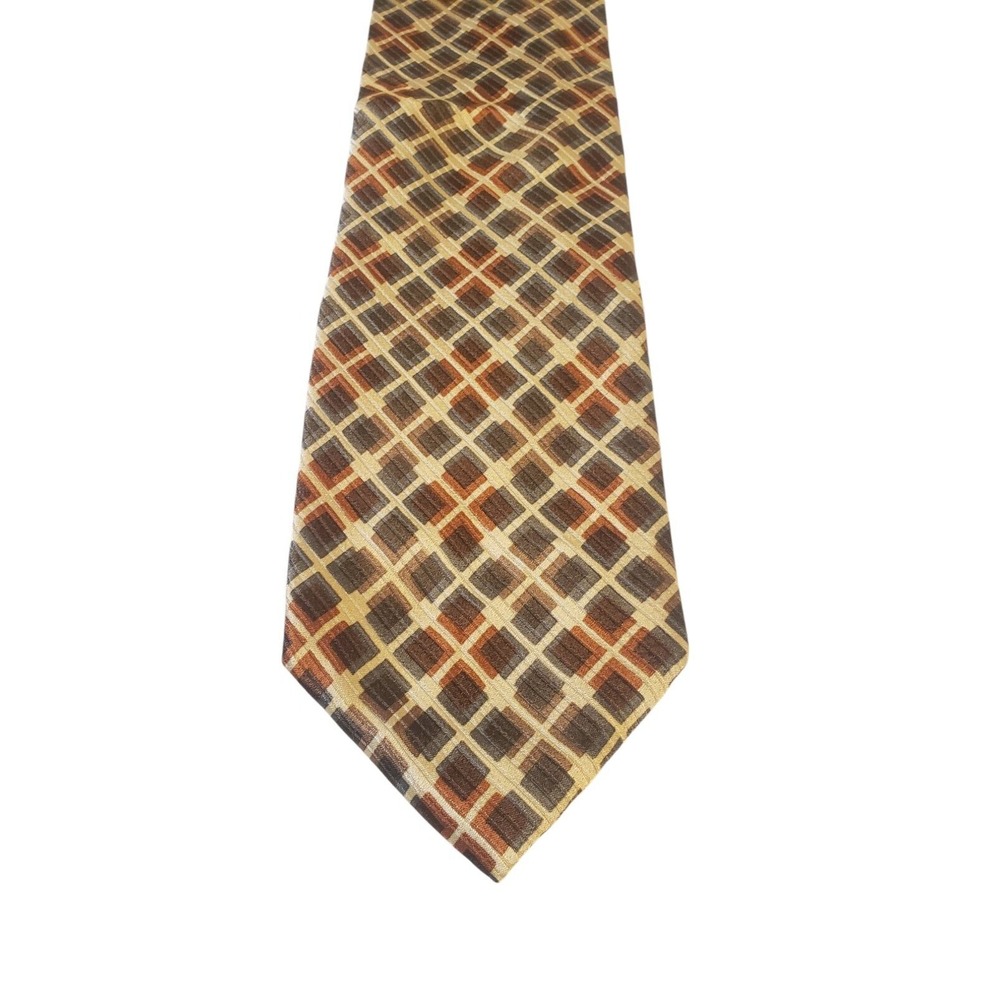 Donna Karan Signature Neck Tie Mens Luxury Designer Cream Brown Blue Geometric